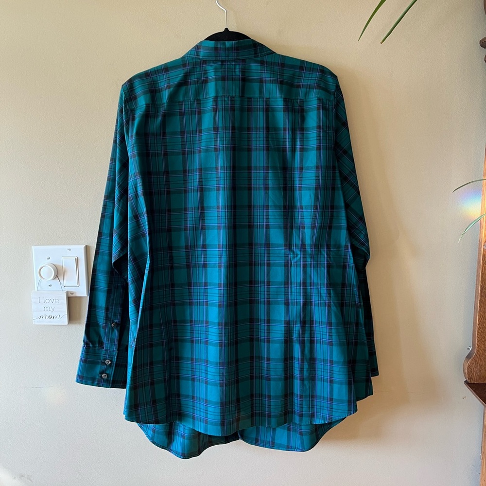 *HOST PICK* Landsโ End No Iron Supima Cotton Teal Green/Black/Purple Plaid Shirt - Picture 9 of 14